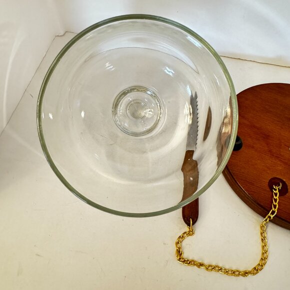 Goodwood Vintage Cheese Tray Wood Tile with Knife Chain Dome Yellow Green - Picture 6 of 12